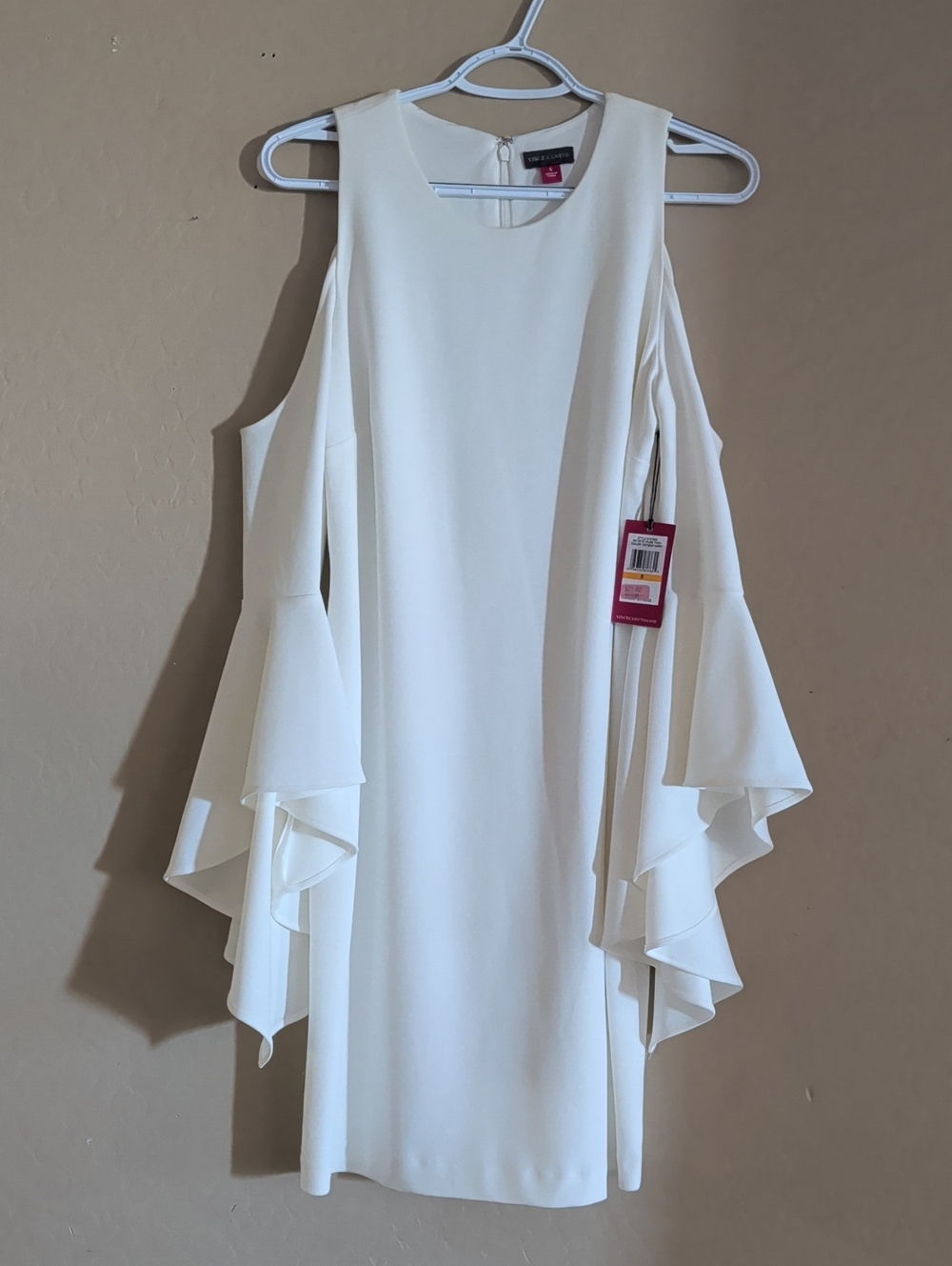 Vince Camuto White Cold-Shoulder Bell Sleeve Mini Dress